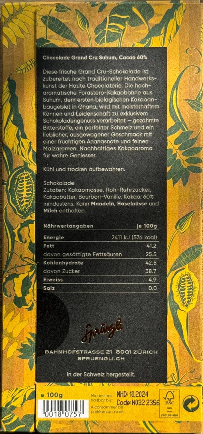 Schokolade Grand Cru Suhum, Cacao 60%